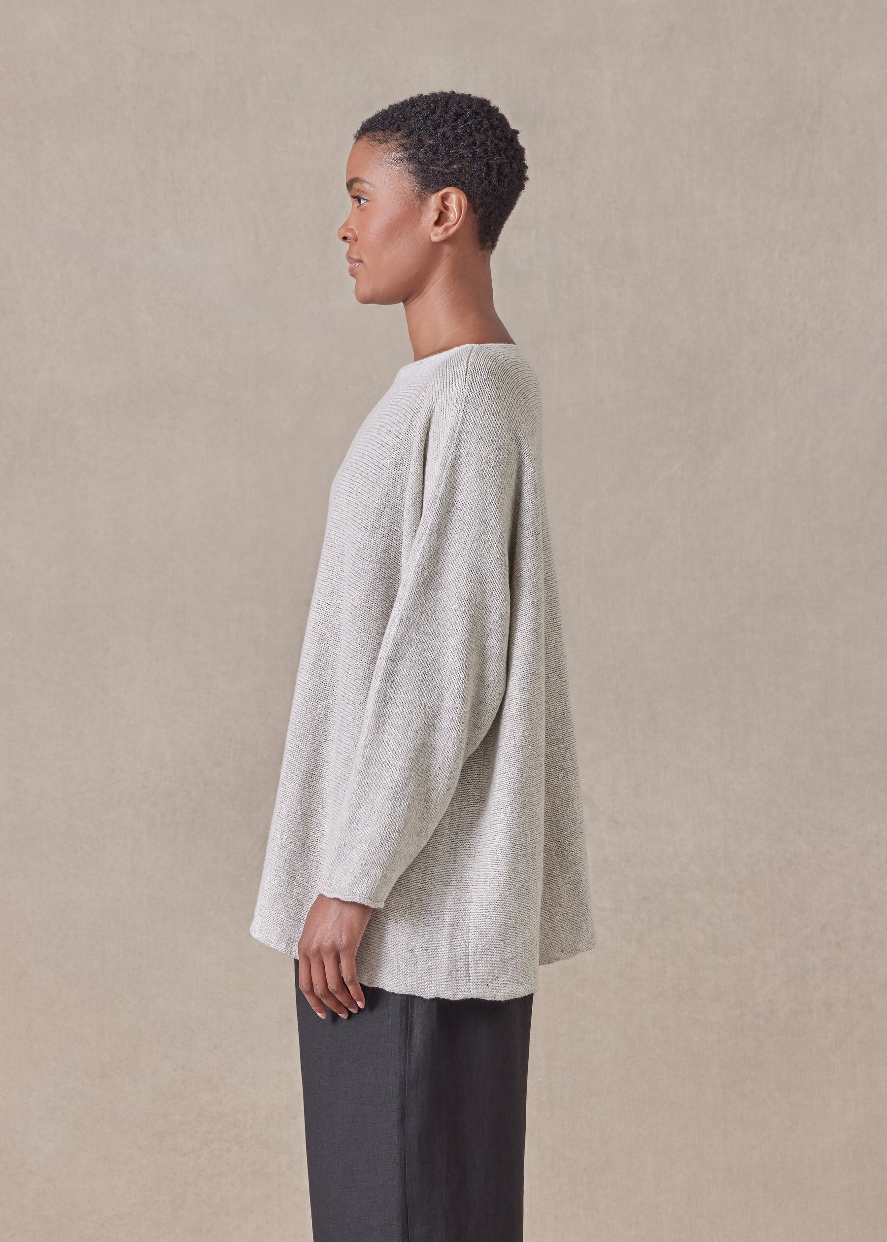 cotton linen mix  sideways knitted sweater - mid