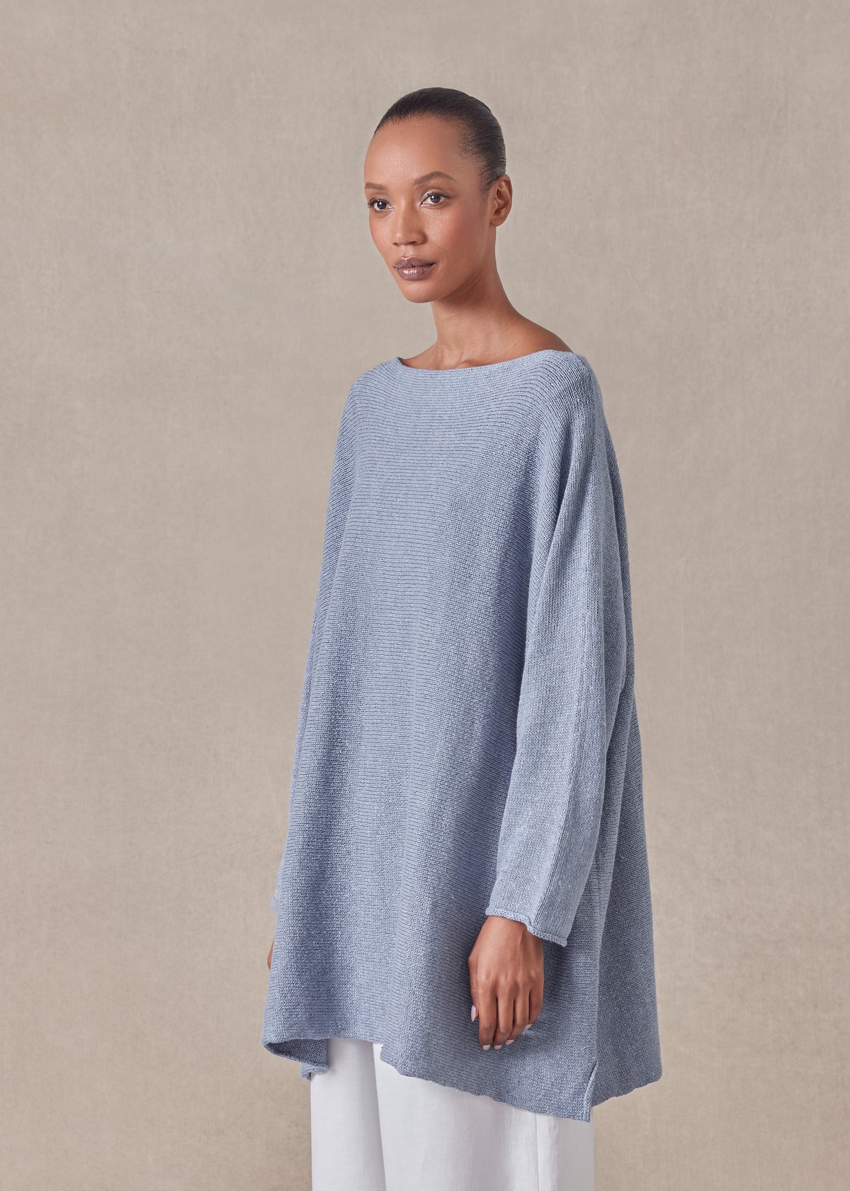 cotton mix sideways knitted sweater - long