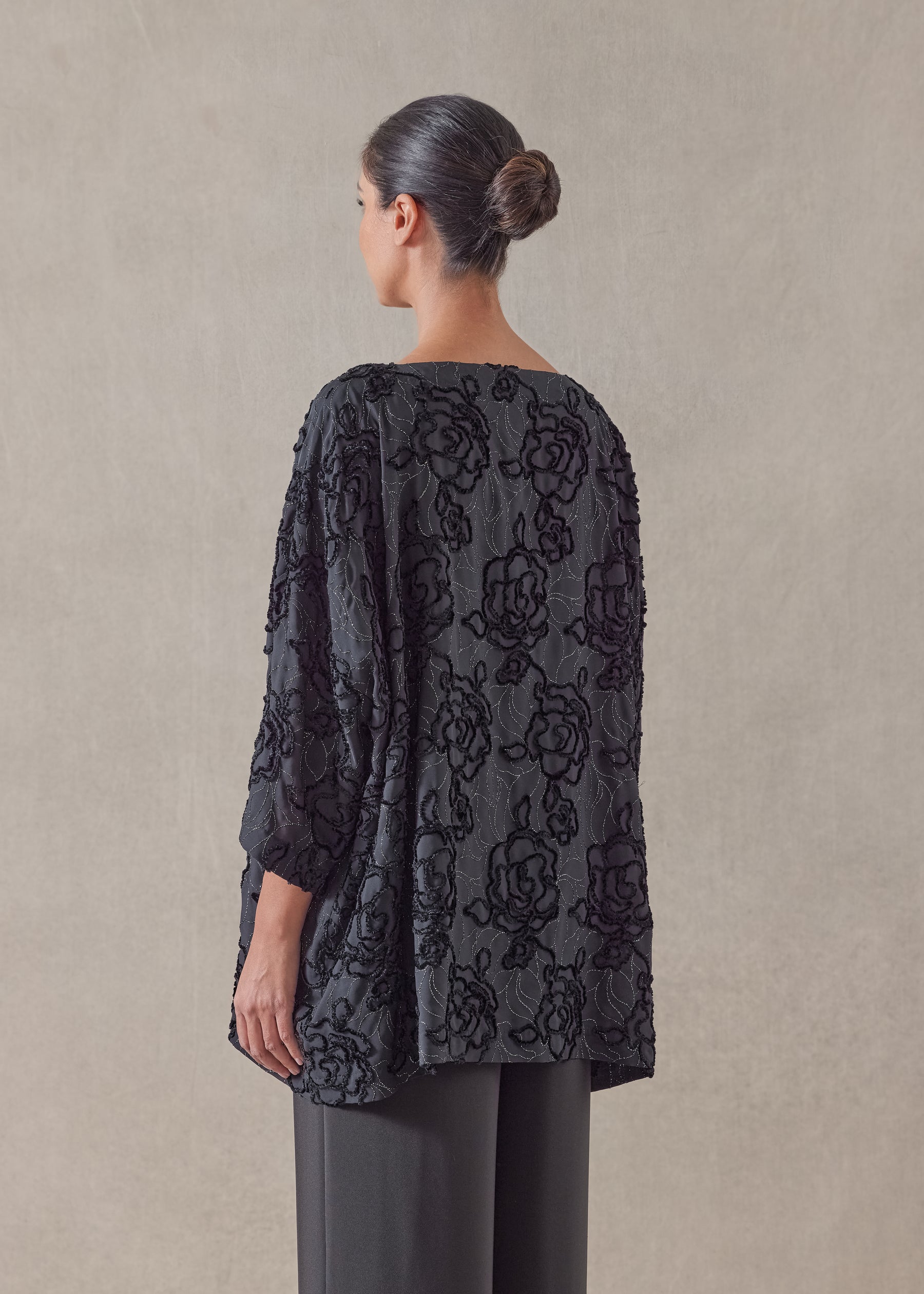 silk mix 3/4 sleeve bateau neck tunic - long