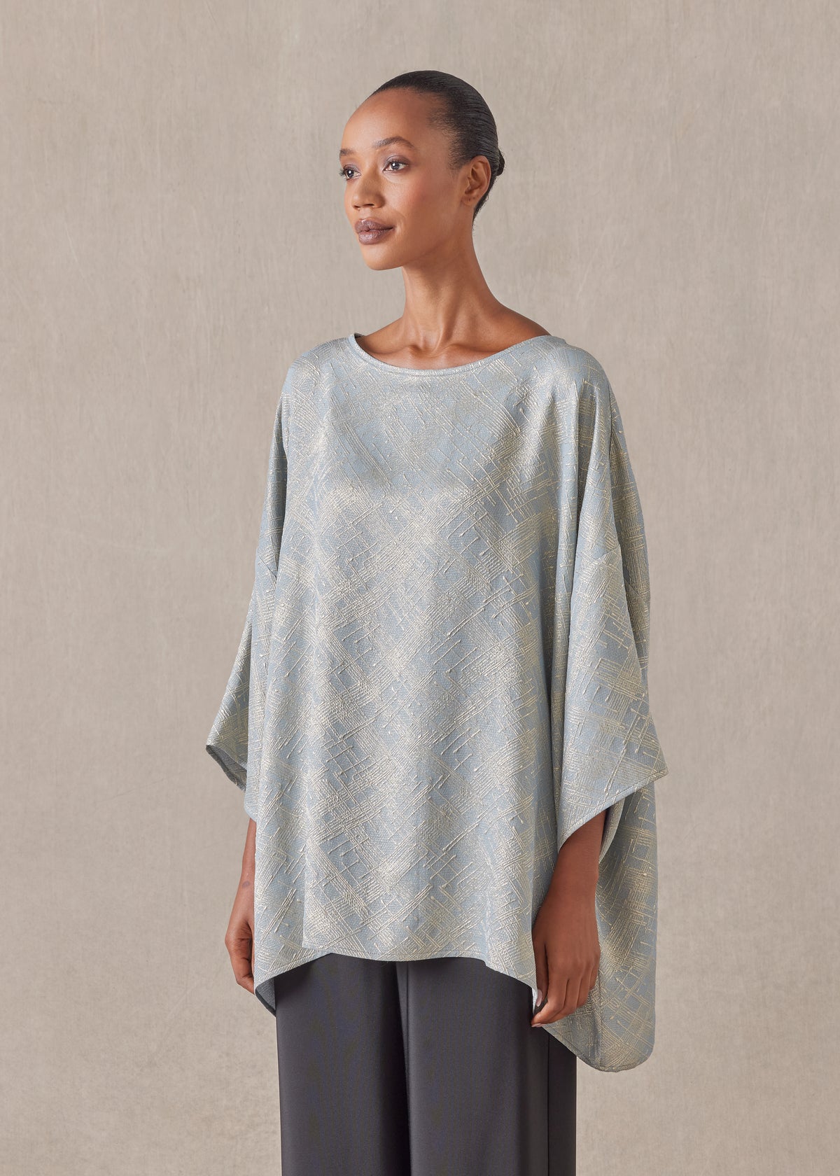 silk mix 3/4 sleeve bateau neck tunic - long