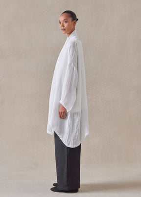 linen wide a-line scrunch shawl collar jacket - long plus