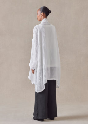 linen wide a-line scrunch shawl collar jacket - long plus