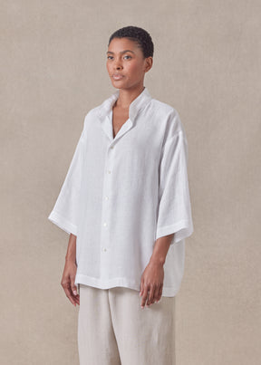 linen slim collarless short sleeve shirt - regular