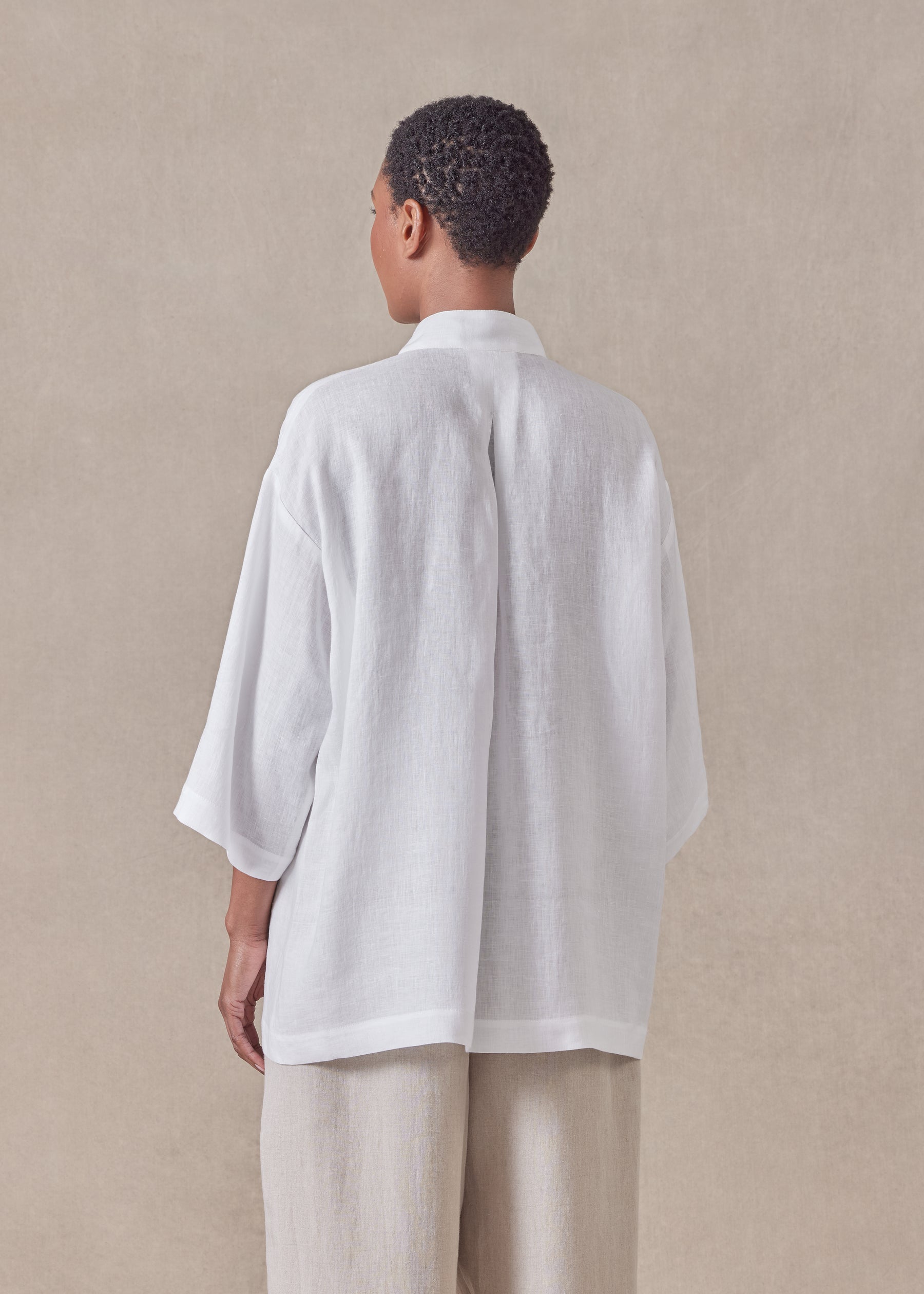 linen slim collarless short sleeve shirt - regular