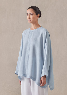 linen wide longer back bound neck shirt - mid plus