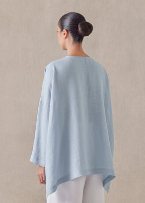 linen wide longer back bound neck shirt - mid plus