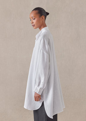 linen wide a-line collarless classic shirt - long plus