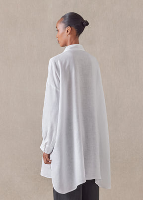 linen wide a-line collarless classic shirt - long plus