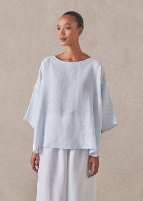 linen sloped shoulder wide a-line scoop neck top - mid