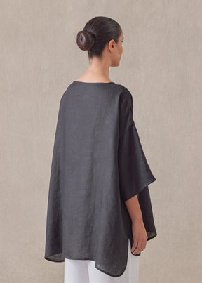 linen sloped shoulder wide a-line scoop neck top - long