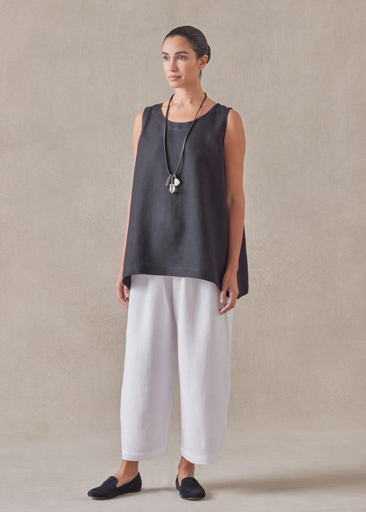 linen a-line round neck shell - mid plus