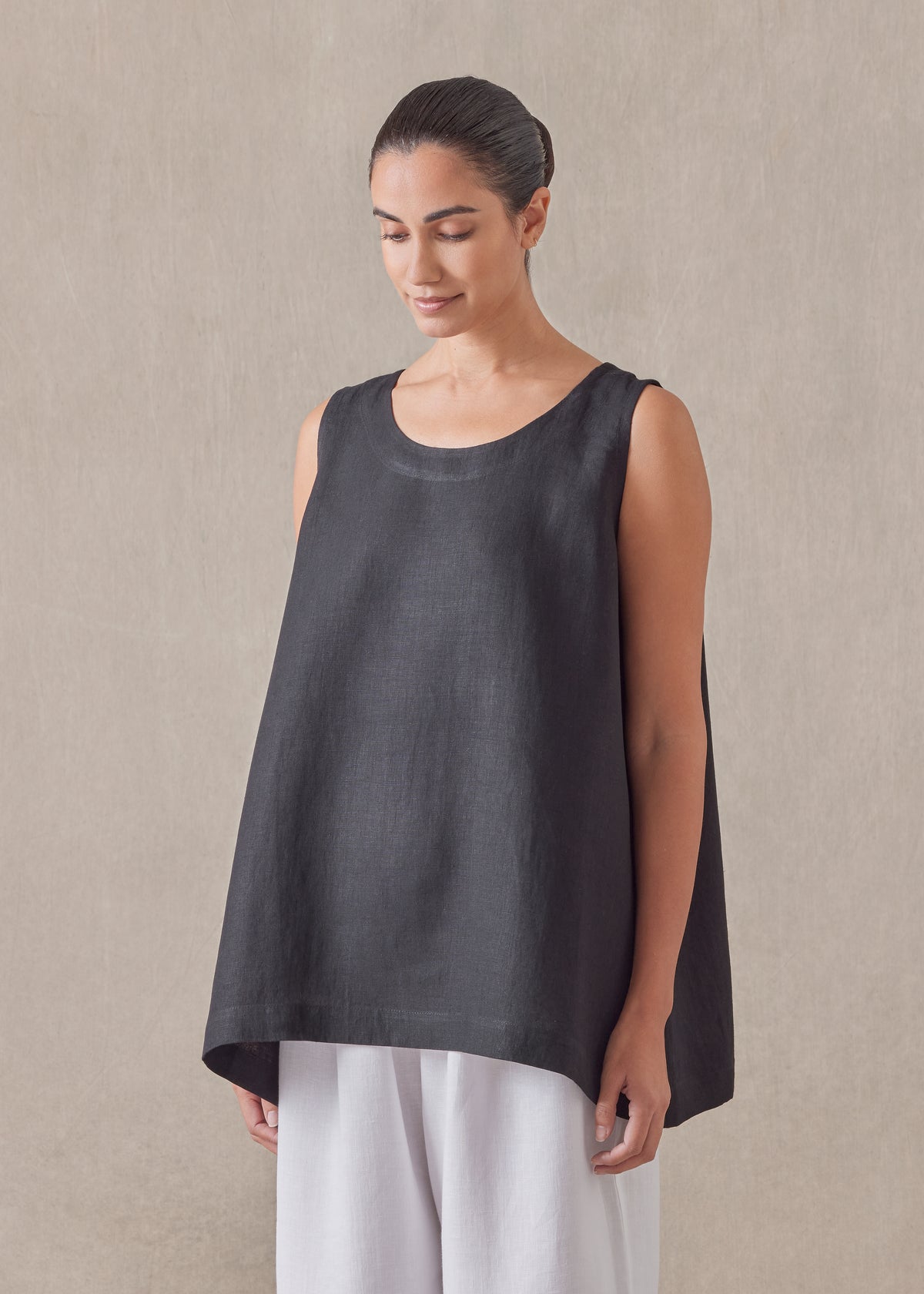 linen a-line round neck shell - mid plus