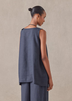 linen a-line round neck shell - mid plus