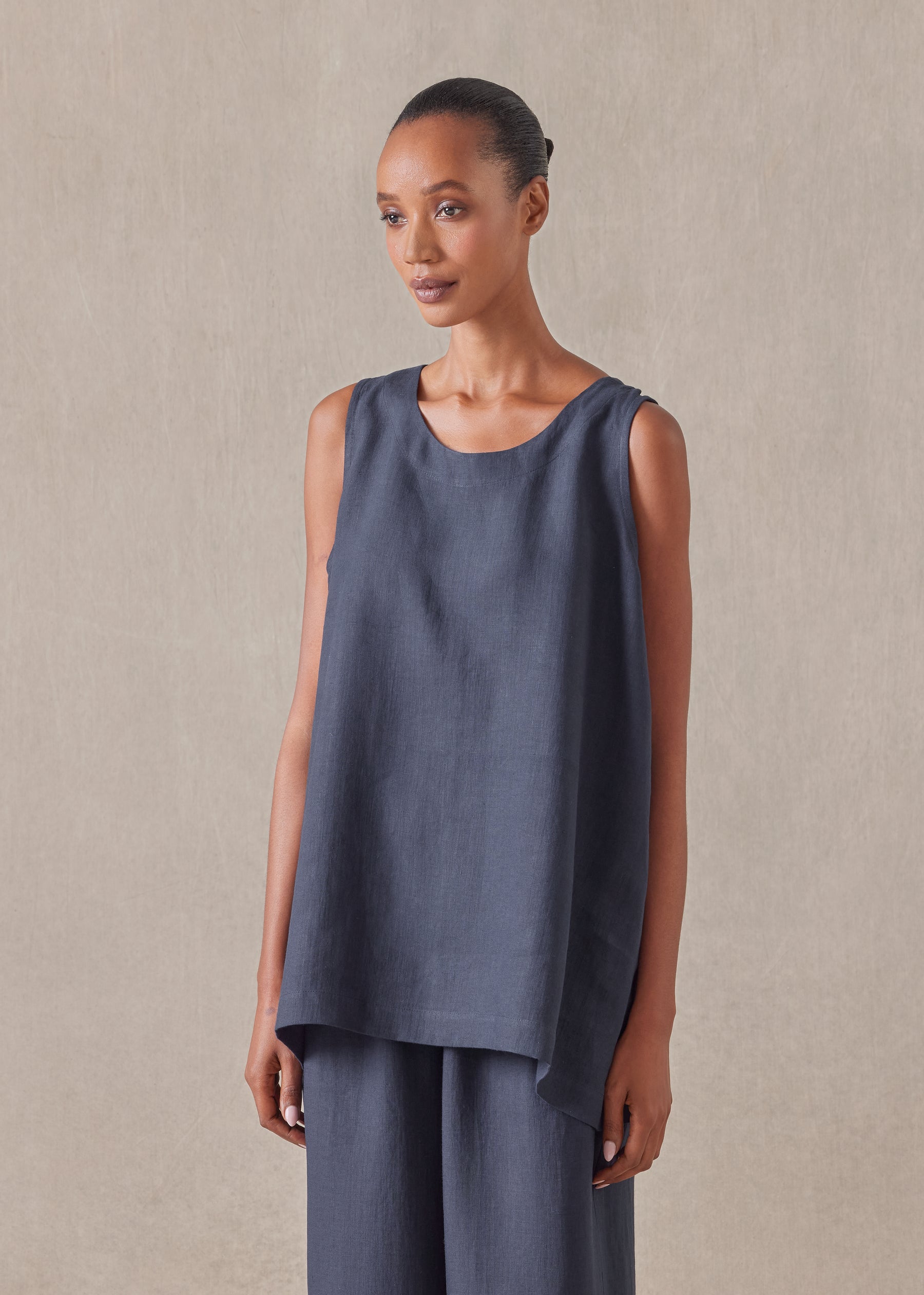 linen a-line round neck shell - mid plus