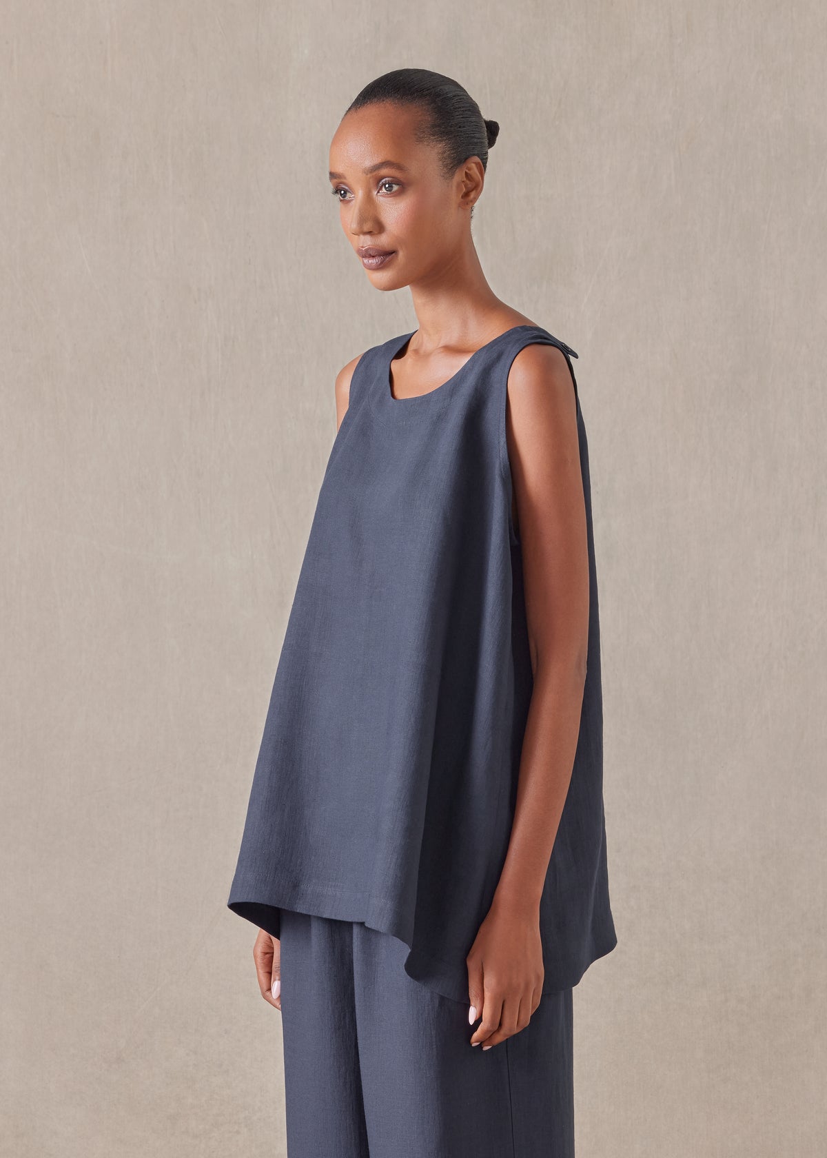 linen a-line round neck shell - mid plus