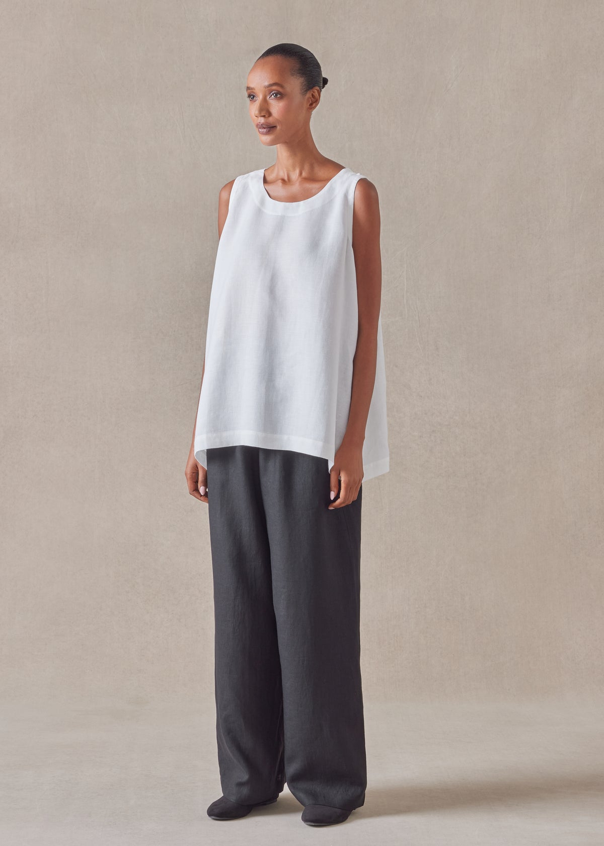 linen a-line round neck shell - mid plus