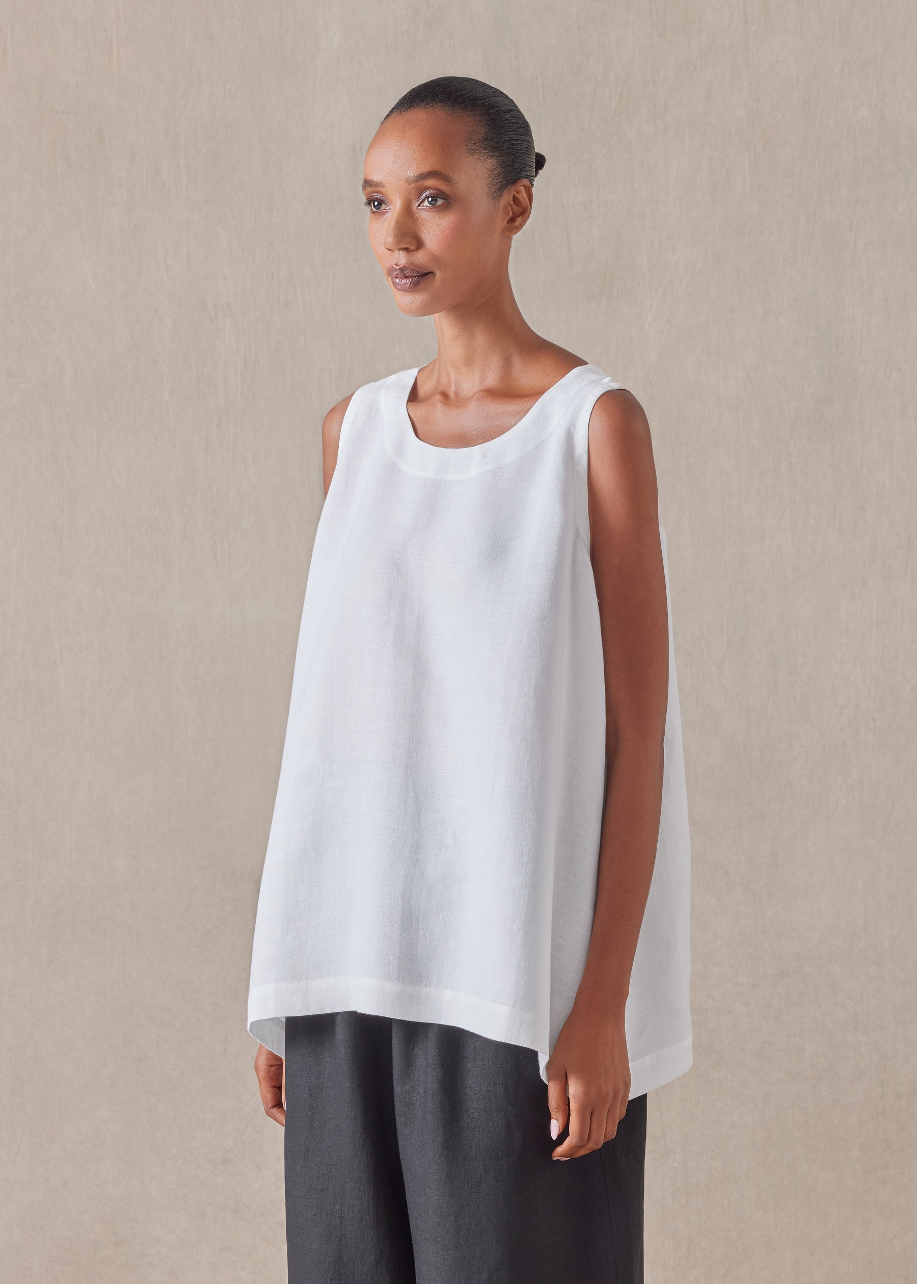 linen a-line round neck shell - mid plus