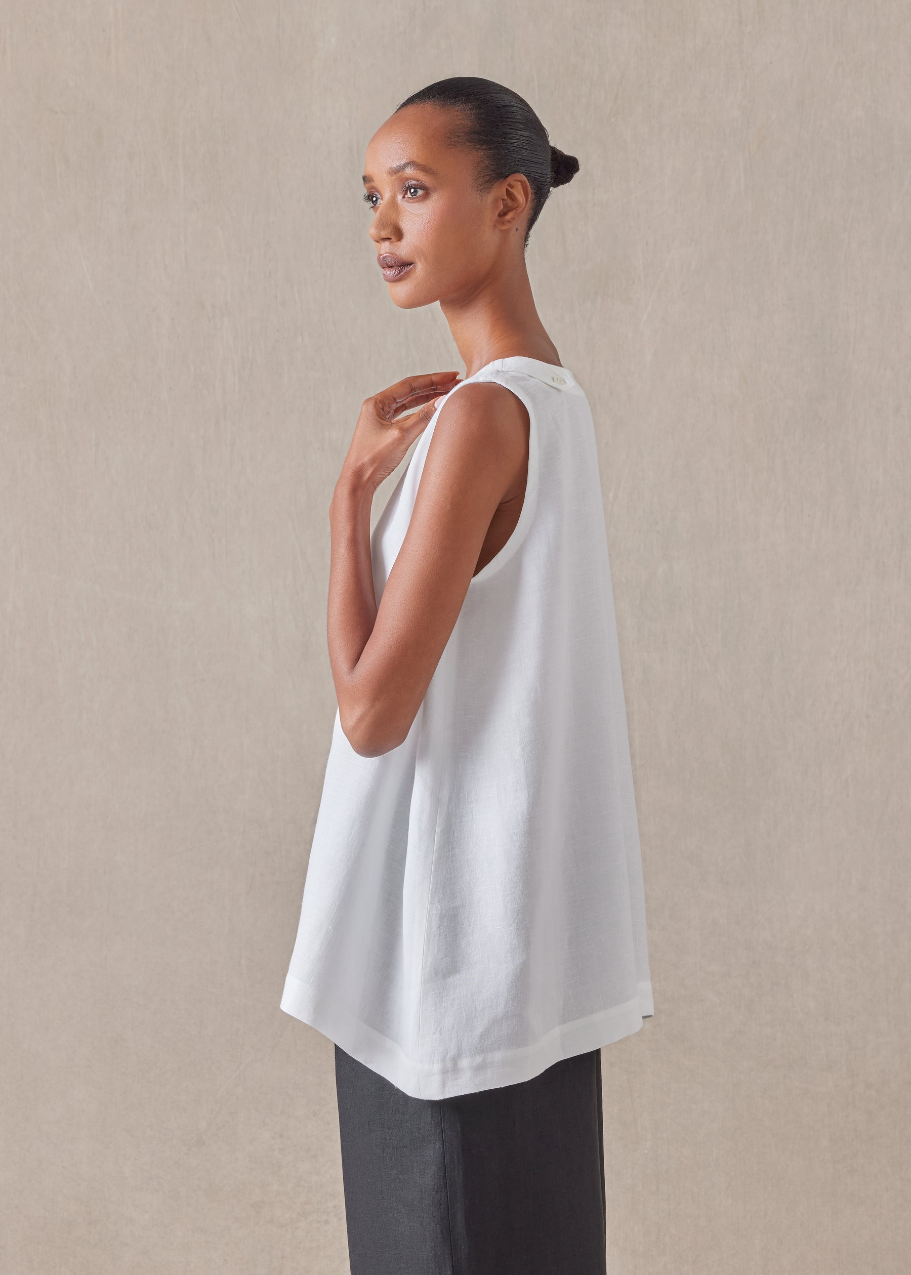 linen a-line round neck shell - mid plus