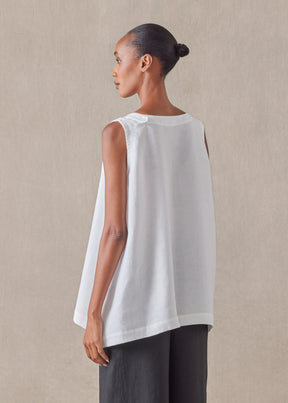 linen a-line round neck shell - mid plus