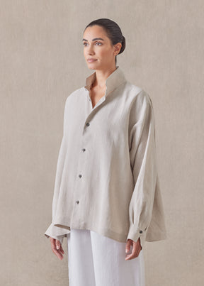 linen caucasus shirt with notch collar - mid plus