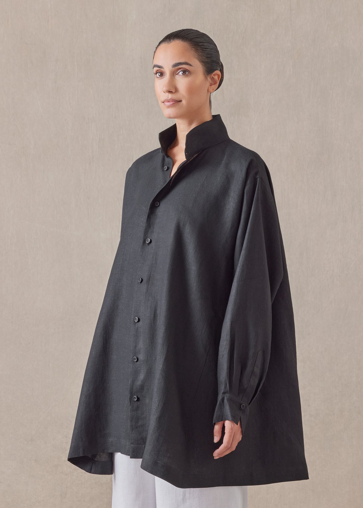 linen caucasus shirt with notch collar - long plus