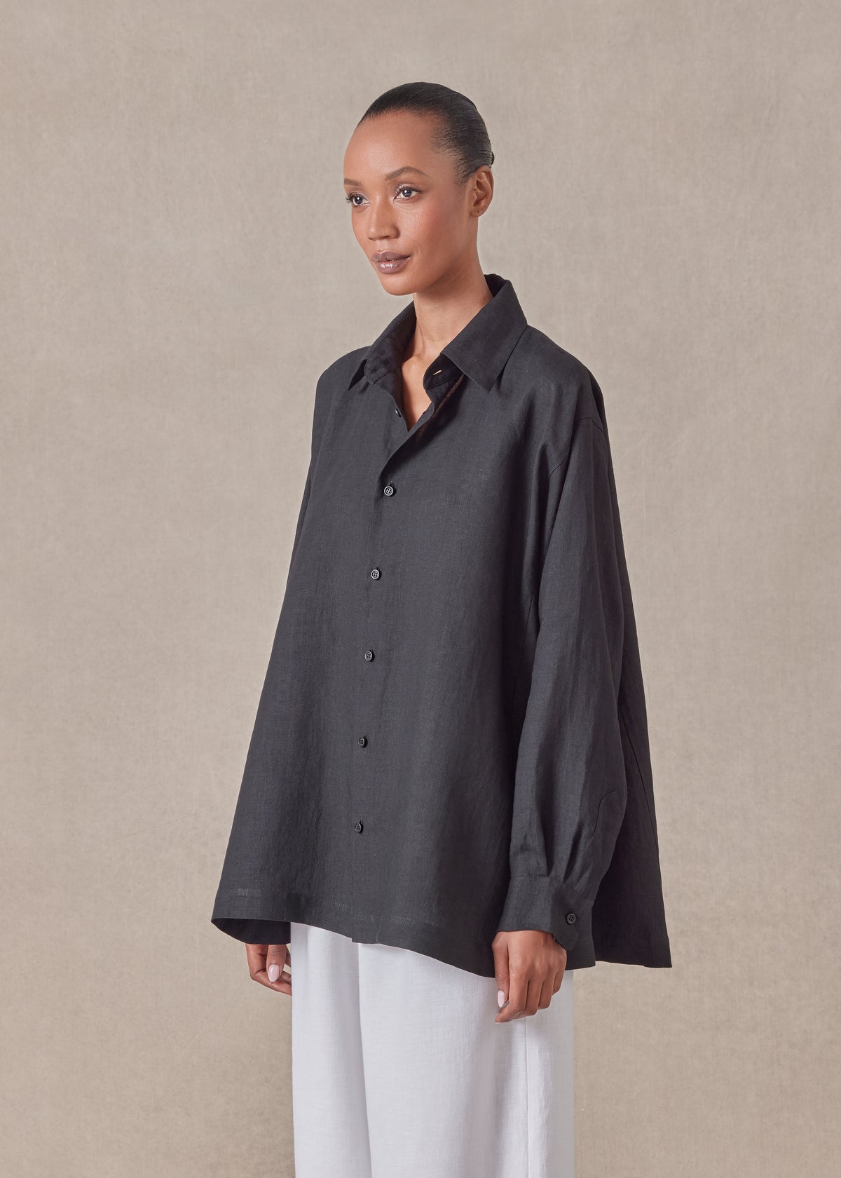 linen caucasus shirt with collar - long