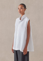 linen sleeveless caucasus shirt with notch collar - long