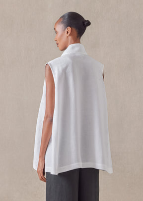 linen sleeveless caucasus shirt with notch collar - long