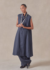 linen sleeveless caucasus shirt dress with notch collar