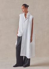 linen sleeveless caucasus shirt dress with notch collar