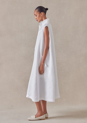 linen sleeveless caucasus shirt dress with notch collar