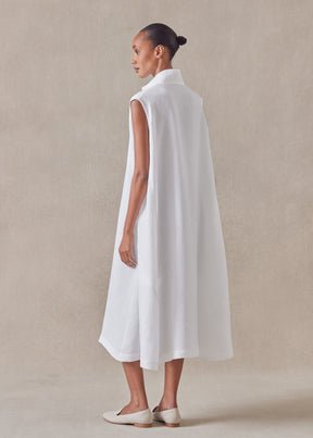 linen sleeveless caucasus shirt dress with notch collar