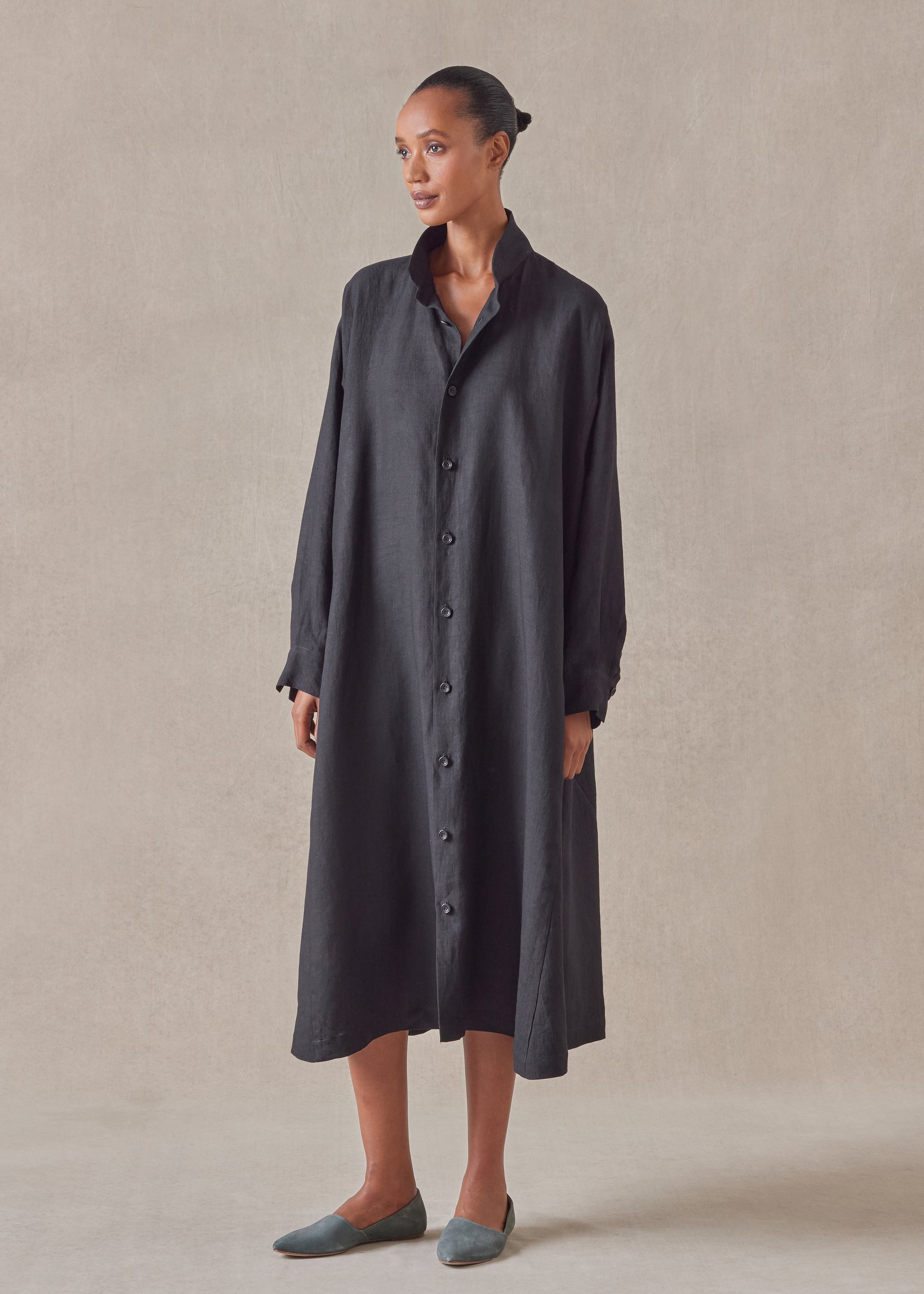 linen caucasus shirt dress with notch collar