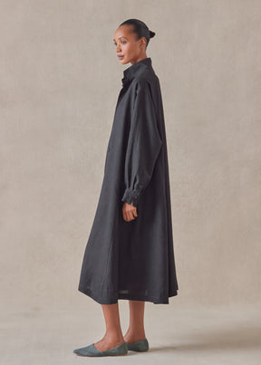 linen caucasus shirt dress with notch collar