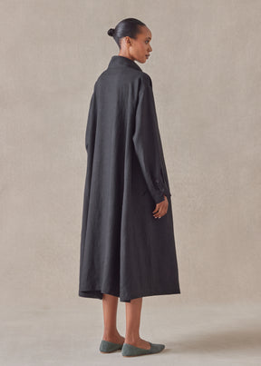 linen caucasus shirt dress with notch collar