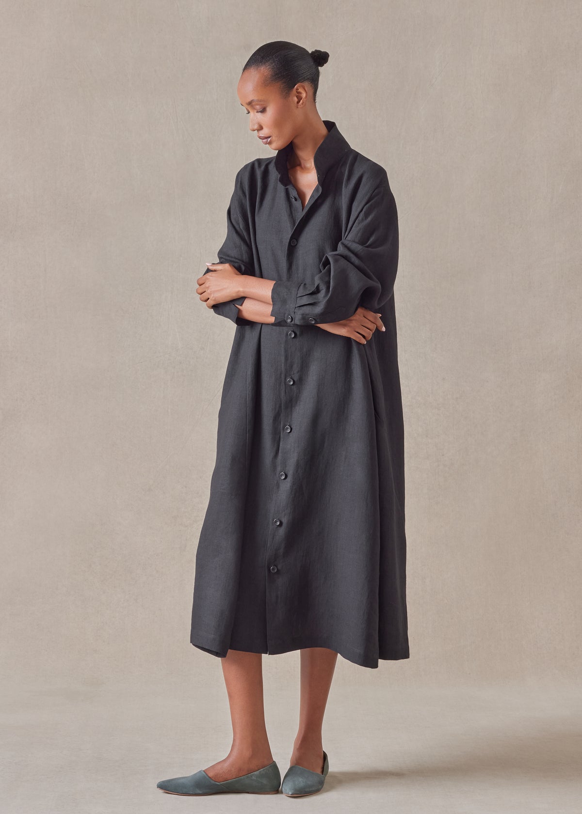 linen caucasus shirt dress with notch collar