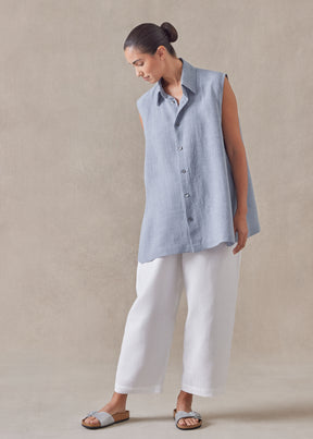 linen sleeveless caucasus shirt with collar - long