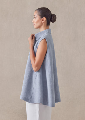 linen sleeveless caucasus shirt with collar - long