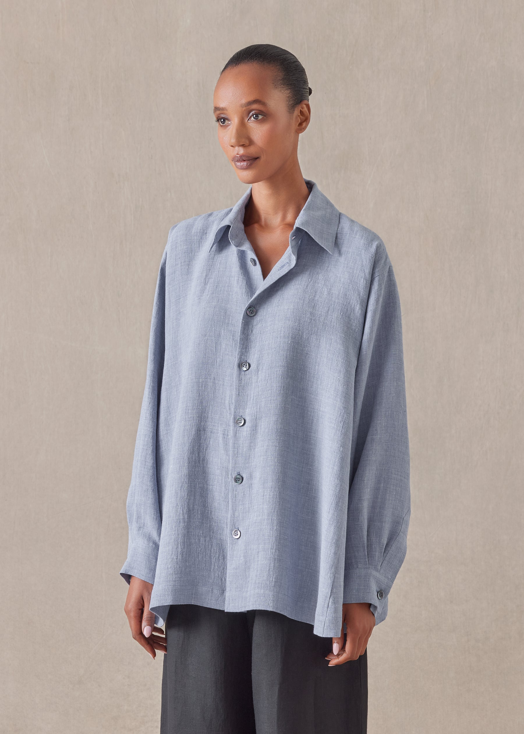 linen caucasus shirt with collar - long