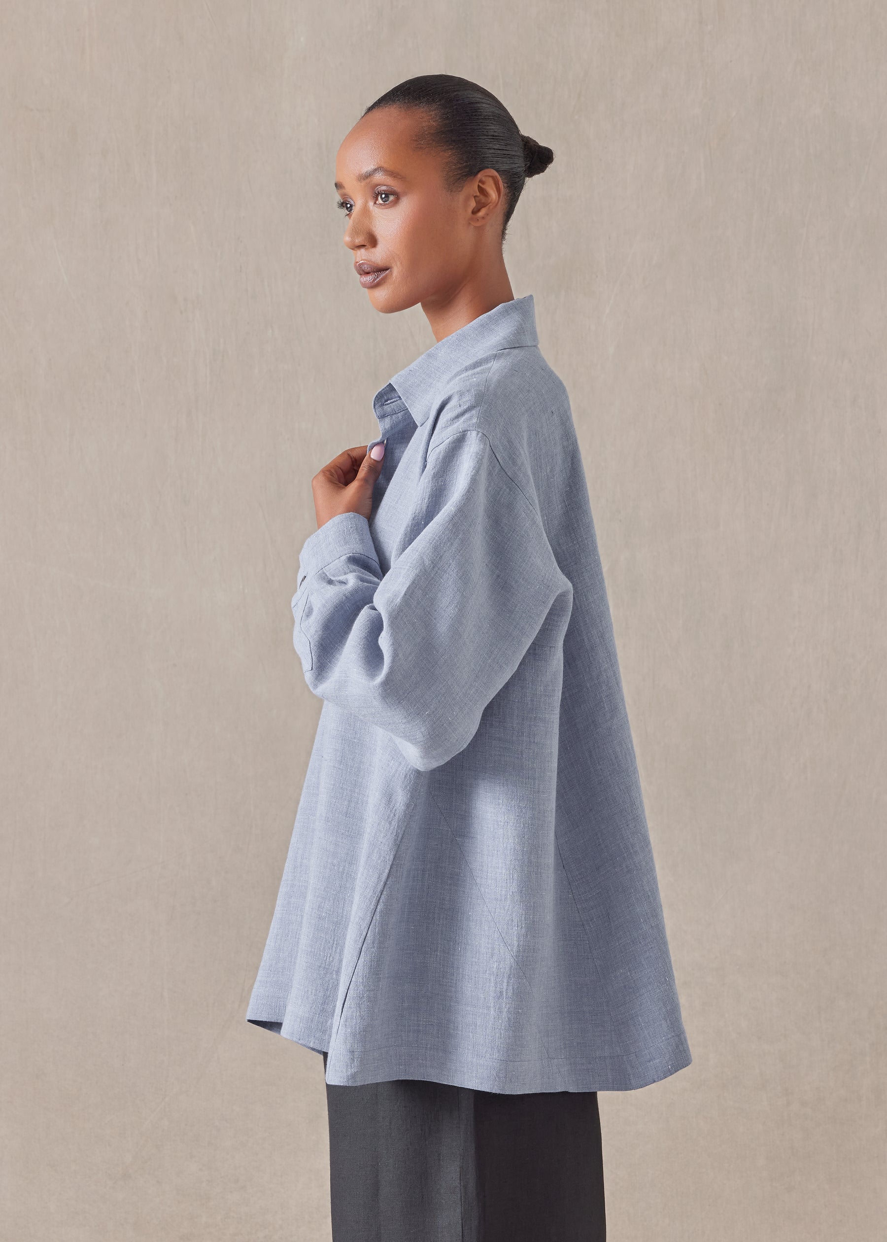 linen caucasus shirt with collar - long