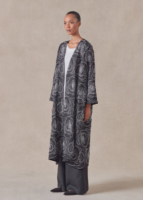 cotton linen mix  wide a-line v-neck open coat