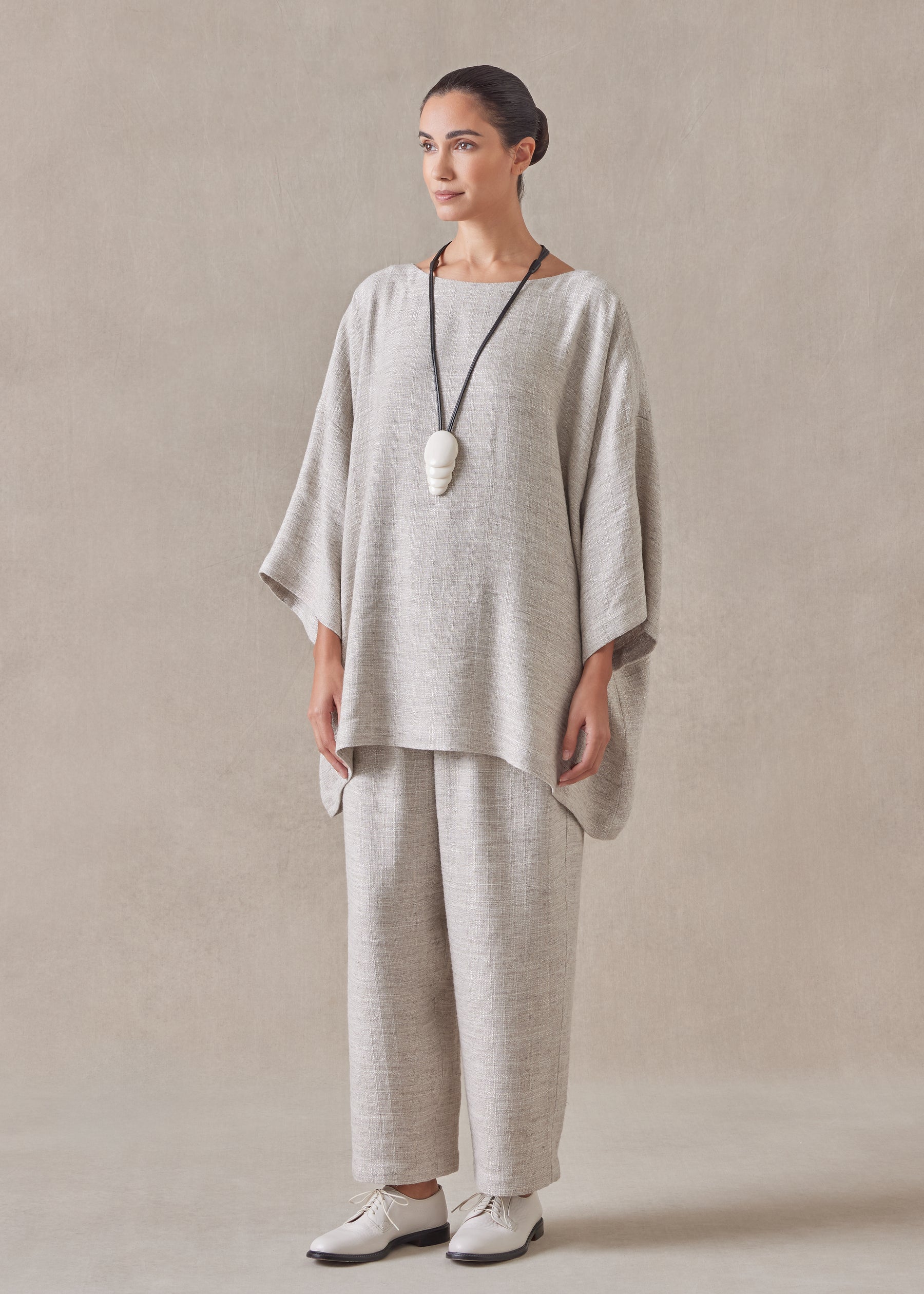 linen 3/4 sleeve scoop neck - long