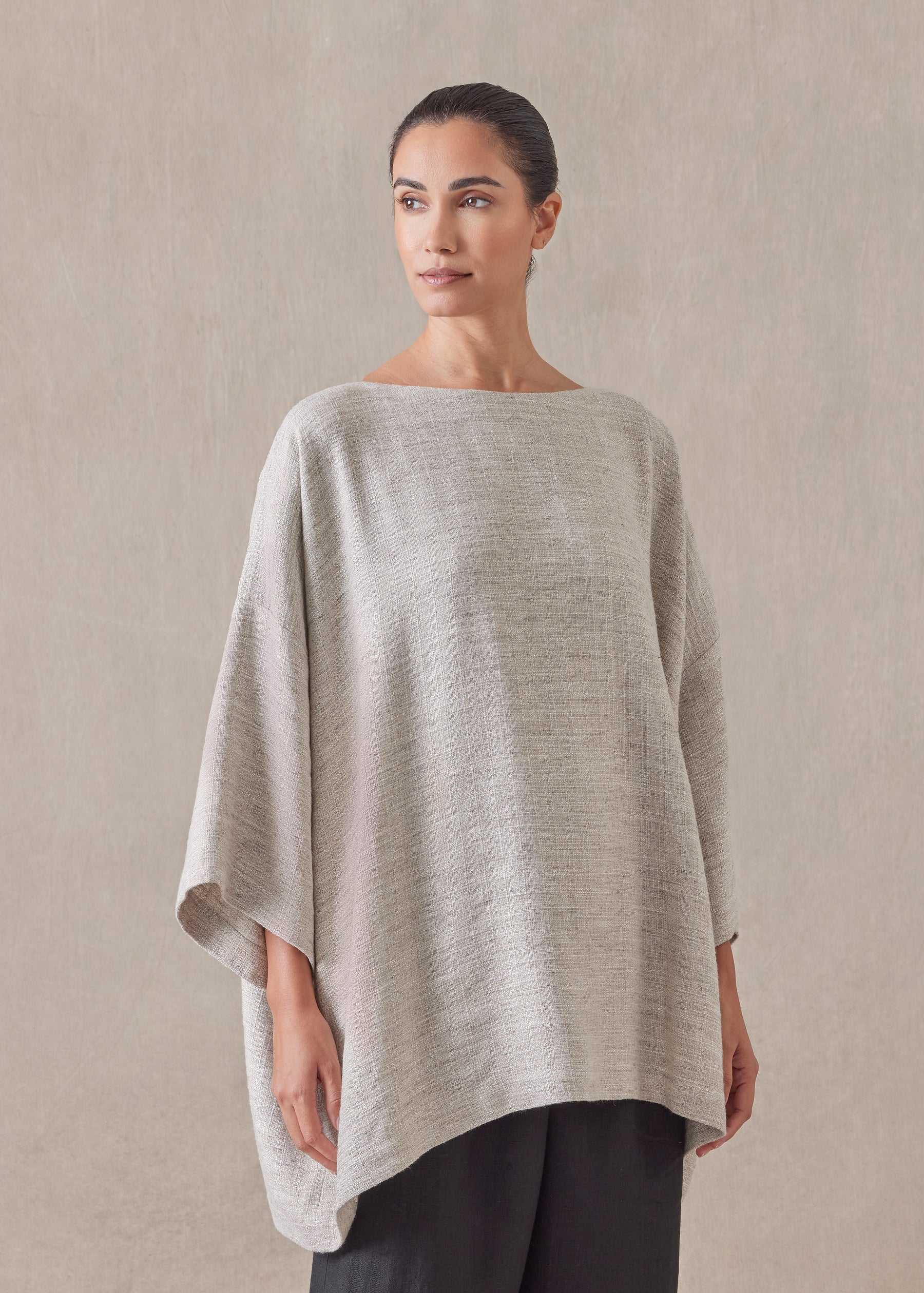 linen 3/4 sleeve scoop neck - long