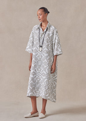 linen wide a-line short sleeve shirt dress with collar