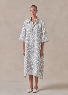 linen wide a-line short sleeve shirt dress with collar