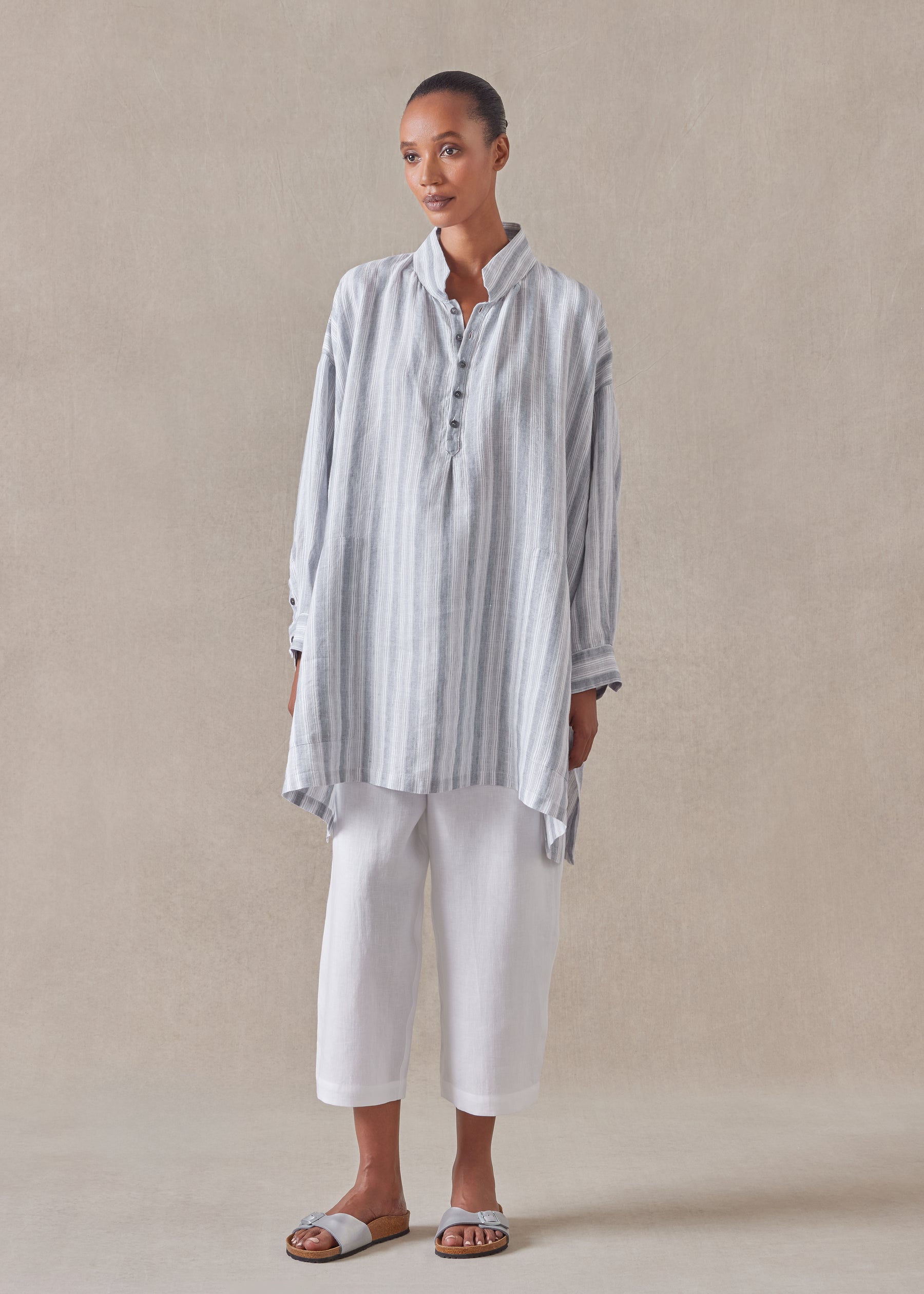 linen wide a-line artists smock - long plus