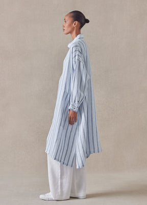 linen wide a-line artists smock dress with collar