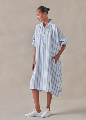 linen wide a-line artists smock dress with collar