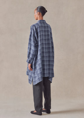 linen wide a-line shirt with collar - very long with slits