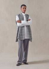 linen wool mix  a-line scrunch shawl collar waistcoat - long